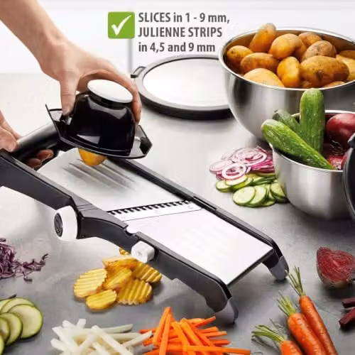 Gefu Multifunction Vegetable Slicer in Silver and Black with Adjustable Thickness and Non-Slip Base – 2