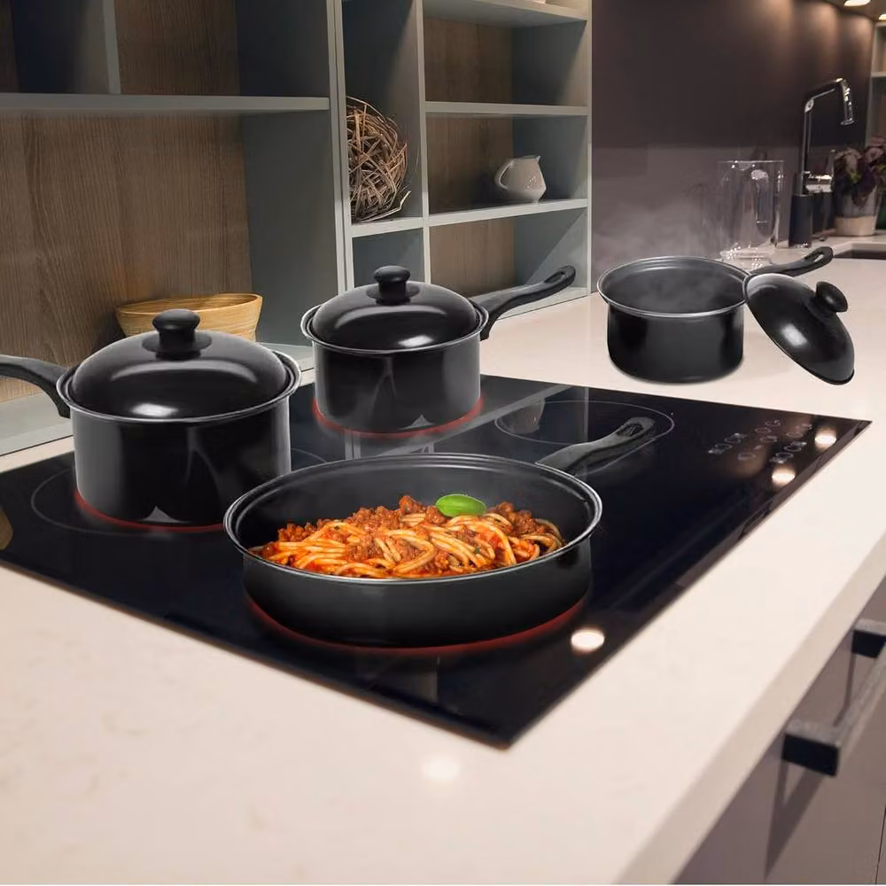 BARGAINS-GALORE 8-Piece Non-Stick Cookware Set with Lids in Black – 2