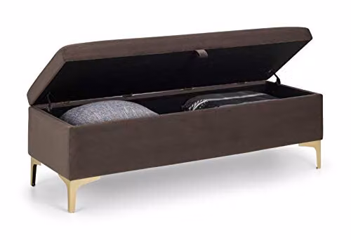 Julian Bowen Deco Velvet Fabric Blanket Box in Truffle Grey and Gold, W/D/H: 131 x 46 x 44 cm – 2