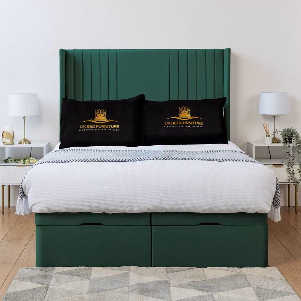 Luxor Living Luxor Wingback Ottoman Divan Bed with 54 Inch Headboard in Green Velvet, W/D/H: 90 x 190 cm – 2