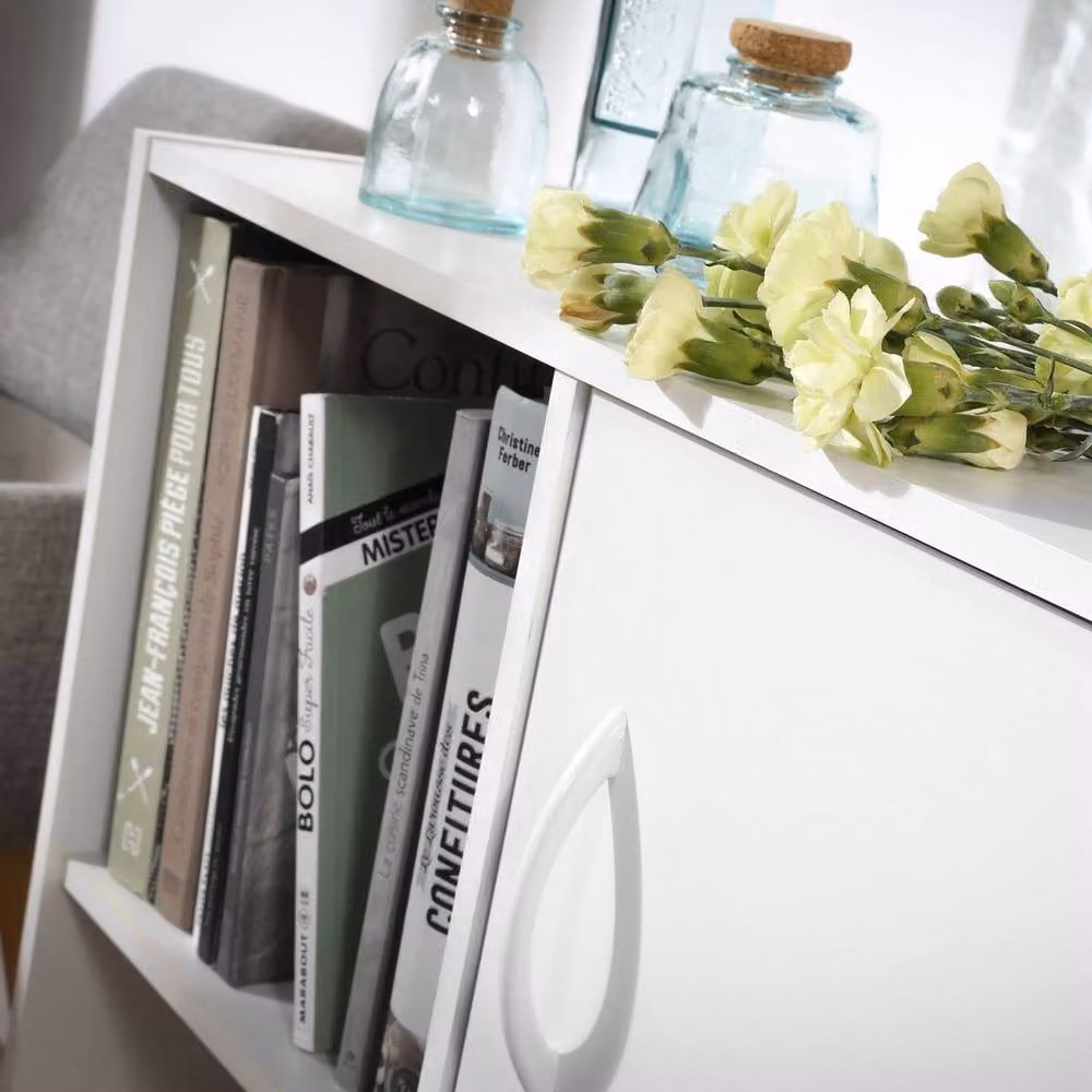 CALICOSY 2-Compartment Storage Shelf with 1 Drawer and 1 Cupboard, White, W: 61.5 cm, H: 80.0 cm, D: 29.5 cm – 5
