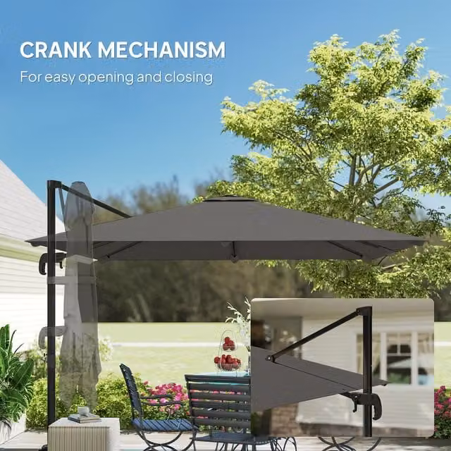 Outsunny Cantilever Square Patio Umbrella with Crank Handle, Dark Grey, W 300 cm x D 300 cm