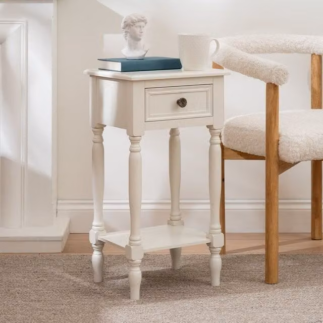 Scottish Everlastings Ltd Ivory Side Table with Drawer, W/D/H: 35.5 x 30.0 x 66.0 cm