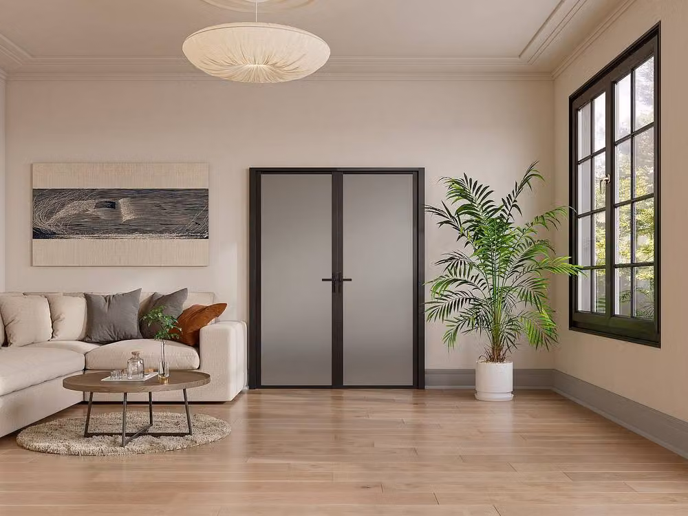 Loxton Reversible Modern Double Door Swing Shower Enclosure with Black Aluminium and Frosted Tempered Glass, H: 204 cm, W: 83 cm, D: 2 cm – 2