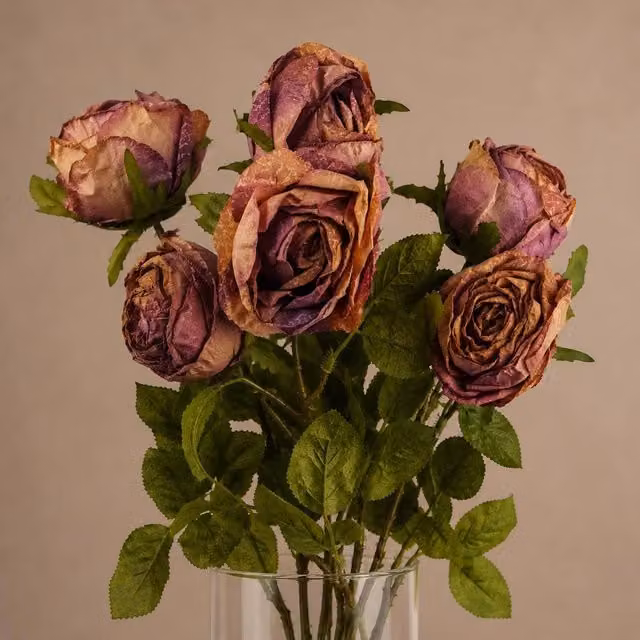 Leaf Pack of 6 Premium Artificial Dark Pink Roses, Height: 70 cm