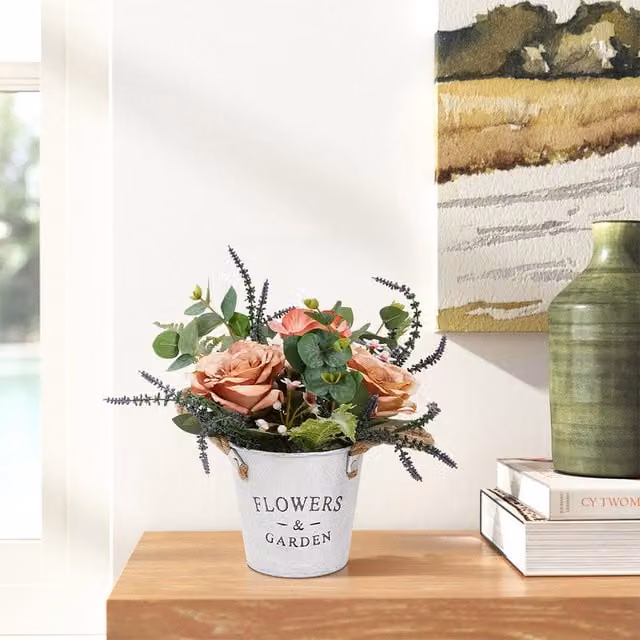 Komore Artificial Ruyi Rose Tabletop Decor in Orange and Green
