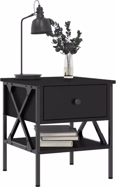 Berkfield Home Set of 2 Durable Black Industrial Bedside Tables, W/D/H: 40 x 42 x 45 cm