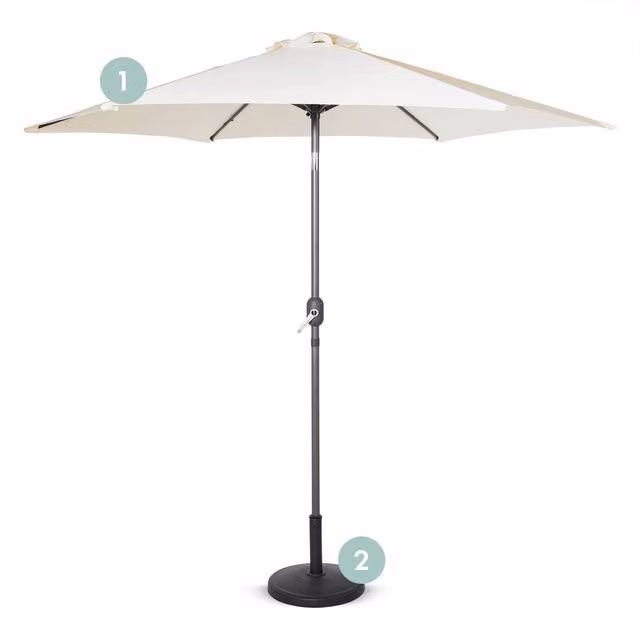 VonHaus 2.7m Parasol and Base Set with UPF 50+ Protection in Ivory