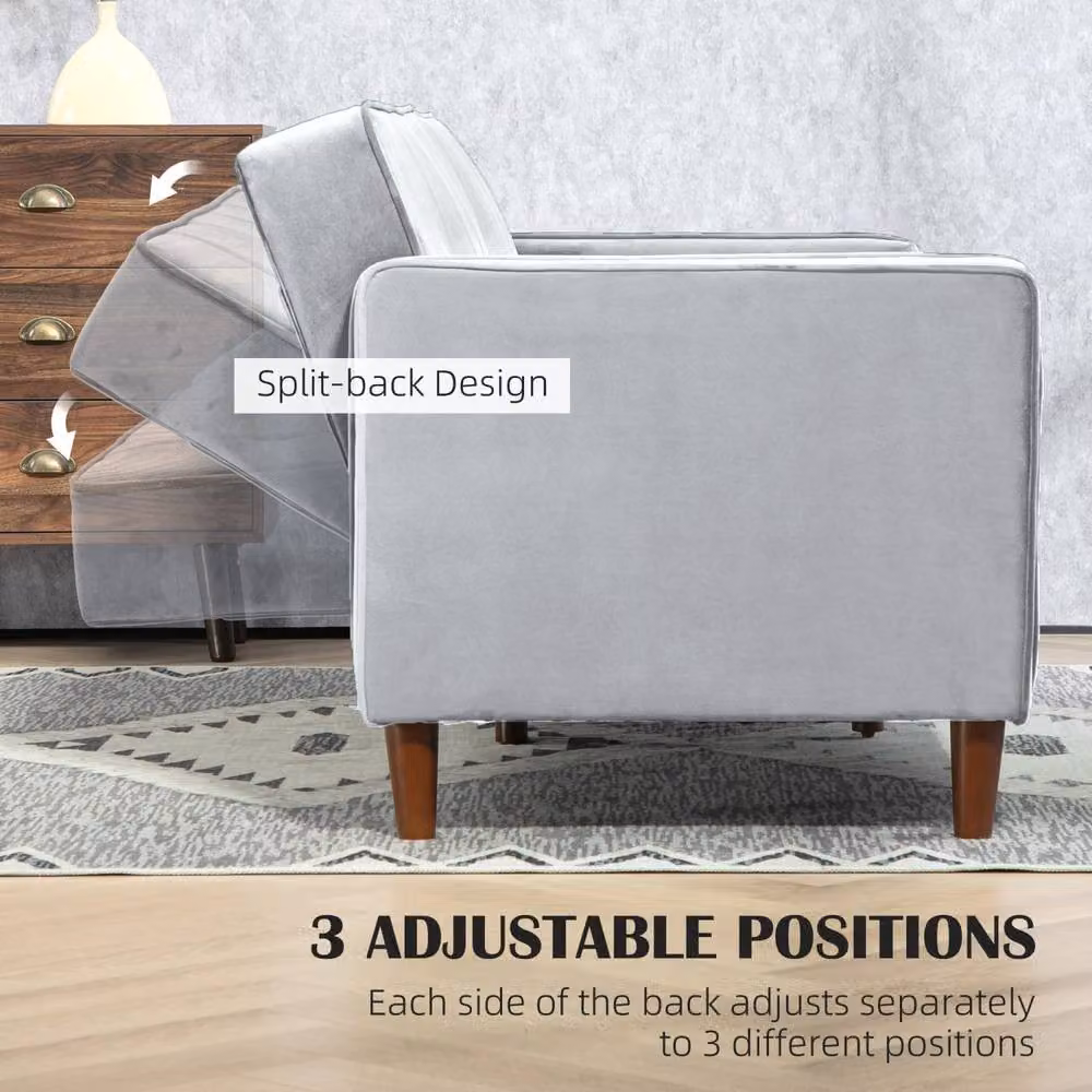 Wyld Haus Sasari Three Seater Convertible Futon Sofa Bed in Grey Velvet – 4