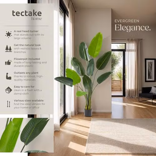 tectake Artificial Bird of Paradise Tree in Green with Detailed Leaves and Bendable Branches, Height: 160 cm – 2