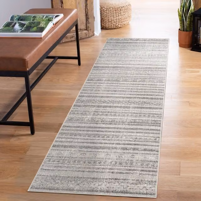 Desire Rugs Maia Grey Traditional Motif Non-Slip Washable Low Pile Area Rug
