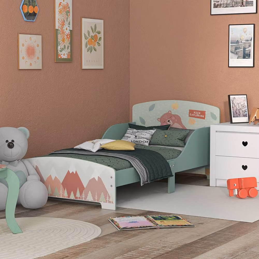 STILVORA Junior Bed Frame with Side Rails in Green, Small Single – 2