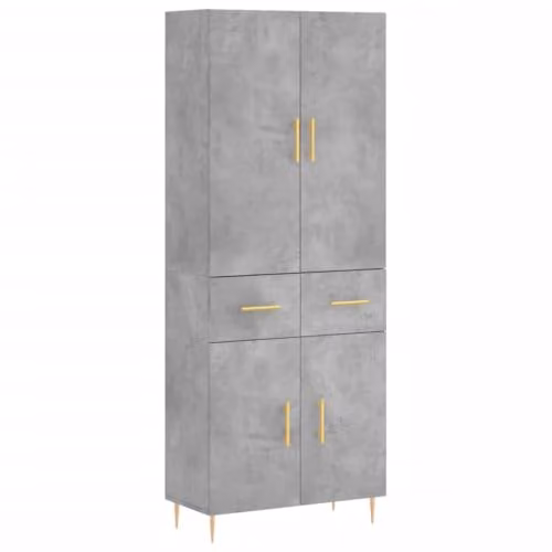 vidaXL Modern Highboard in Concrete Grey with Hinged Doors and Drawers, W/D/H: 69.5 x 34 x 180 cm