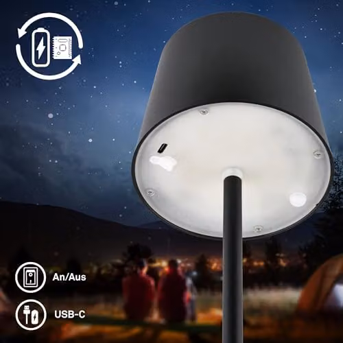 Briloner Black Rechargeable LED Table Lamp with Touch Control and Dimmable Warm White Light, H 33 cm x W 11 cm x D 11 cm – 4