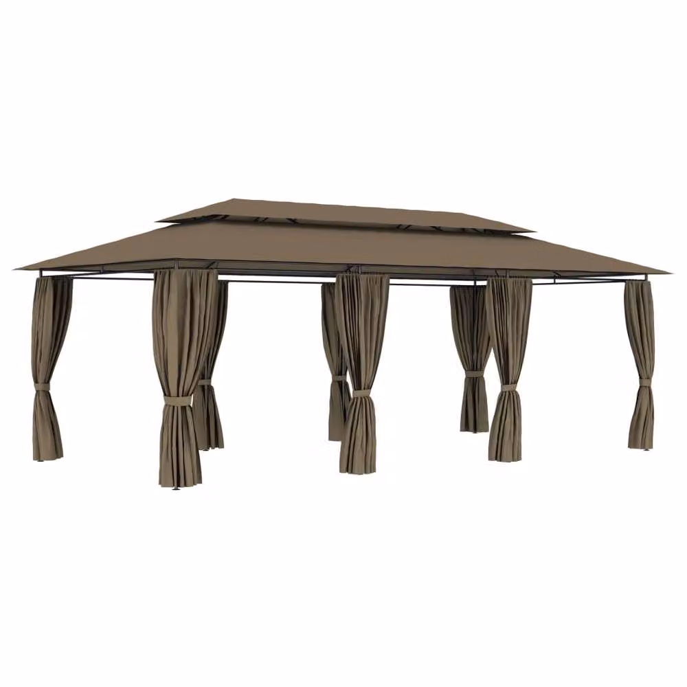 Berkfield Home Gazebo with Curtains in Beige, W/D/H: 600 x 298 x 270 cm – 2