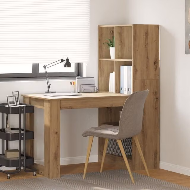 Berkfield Home Artisan Oak Writing Desk with Storage Shelf in Brown, W/D/H: 122 x 67 x 145 cm