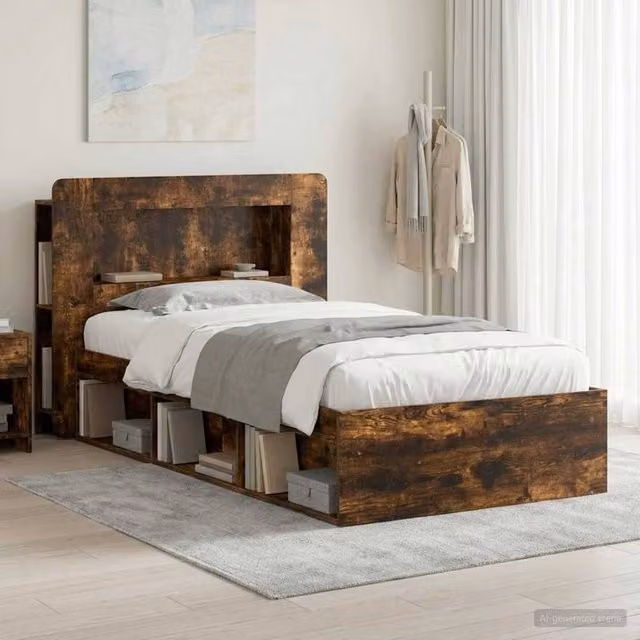 Berkfield Home Modern Bed Frame with Storage Drawers in Smoked Oak Brown, W: 75 cm, L: 190 cm – 1
