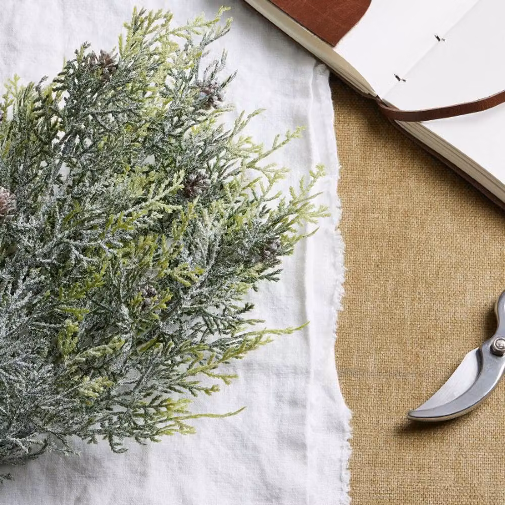 Lemon Pavilion Frosted Pine Spray Stem with Pinecones, White and Green, W: 30 cm, D: 30 cm, H: 49 cm – 2