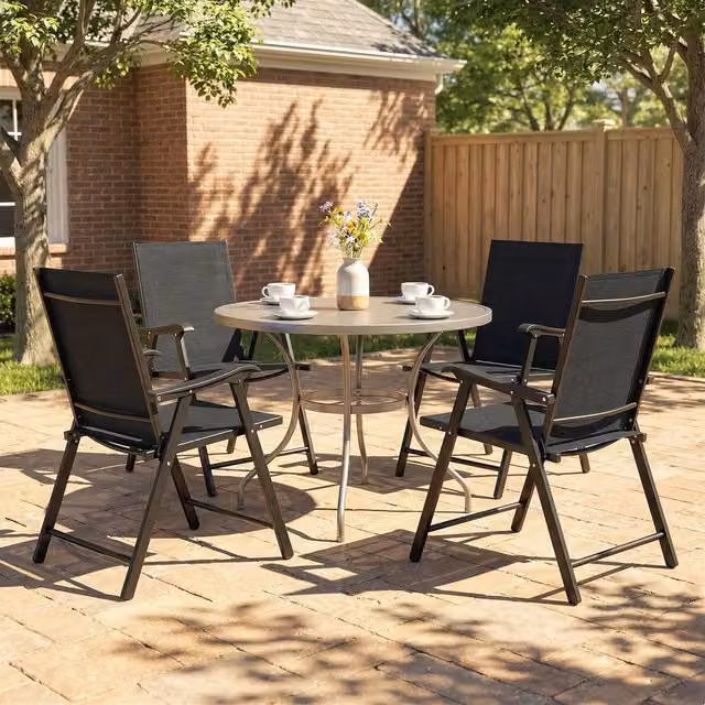 Outsunny Set of 4 Folding Garden Chairs with High Back and Armrests in Black – 9