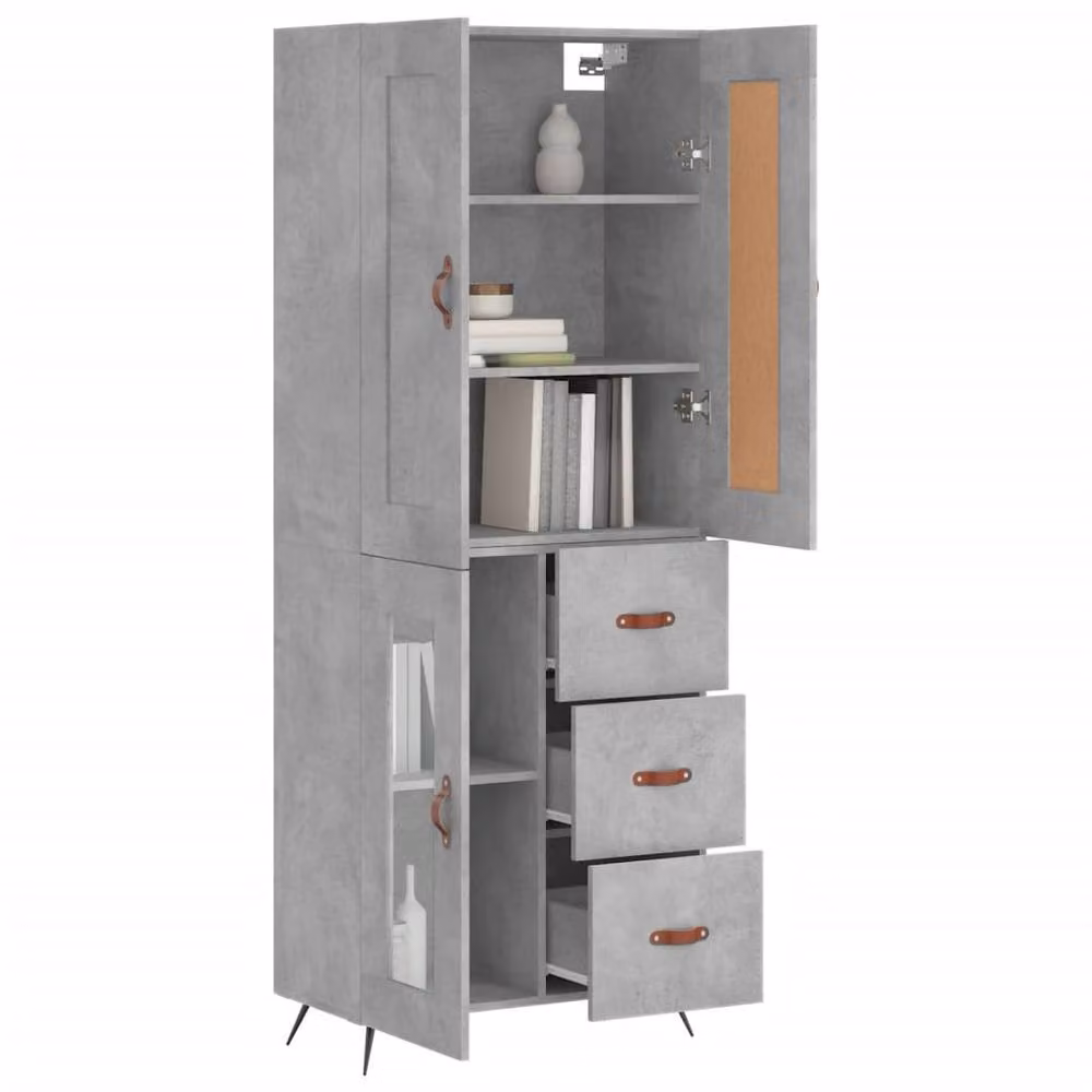 Berkfield Home Highboard in Concrete Grey, W: 69.5 cm, D: 34 cm, H: 180 cm – 2