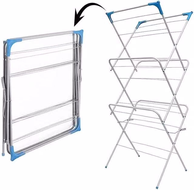 VOGREX Foldable Non-Slip Metal Indoor Outdoor Clothes Airer in Silver