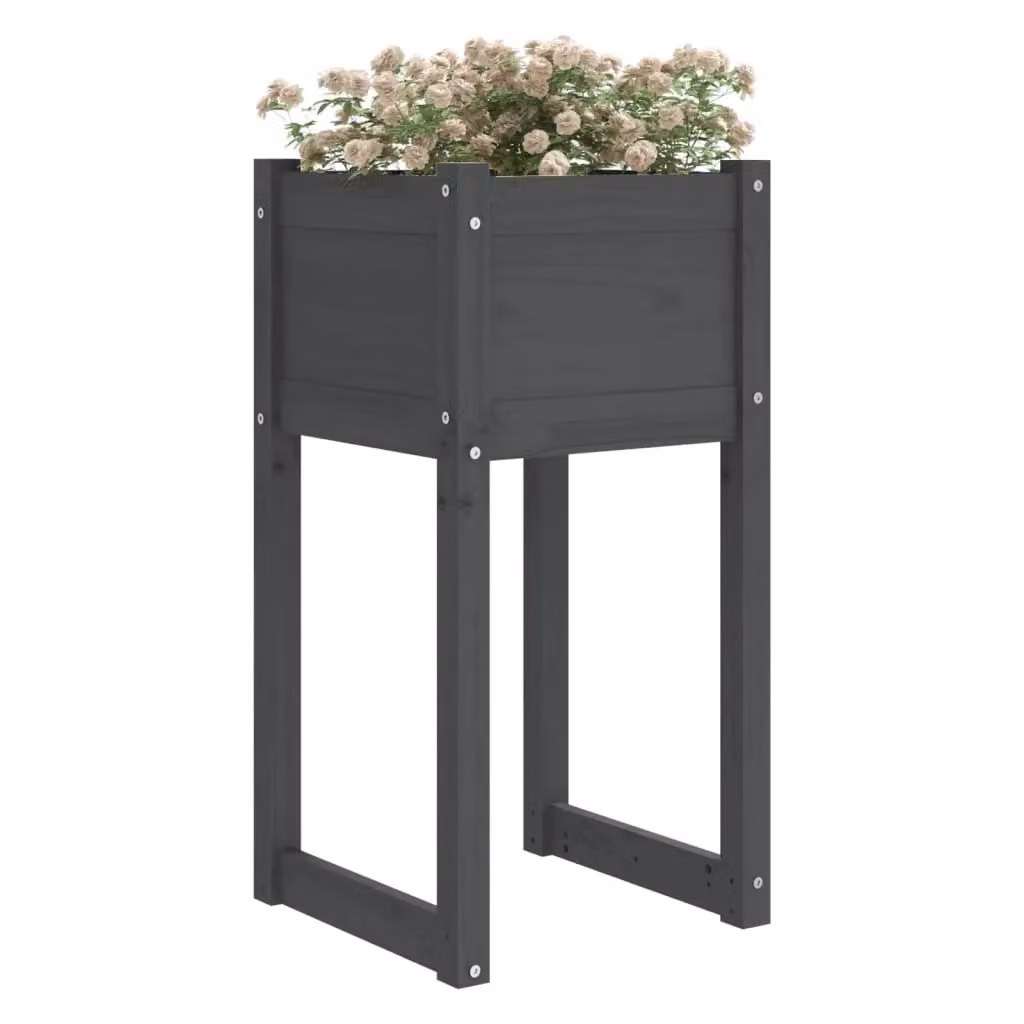 Berkfield Home Grey Solid Wood Pine Planters, 2 Pack, W/D/H: 40 x 40 x 81 cm – 3