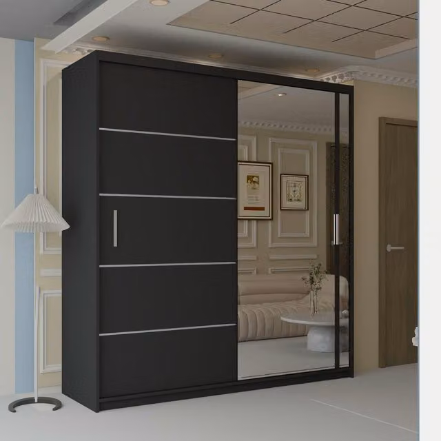 Sliding Wardrobes 4U Velson Black Sliding Door Wardrobe with Mirror W/H: 180 x 217 cm – 1