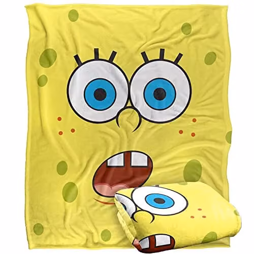 LOGOVISION Spongebob Surprise Face Super Soft White Fleece Throw Blanket W: 152 cm, D: 127 cm – 1