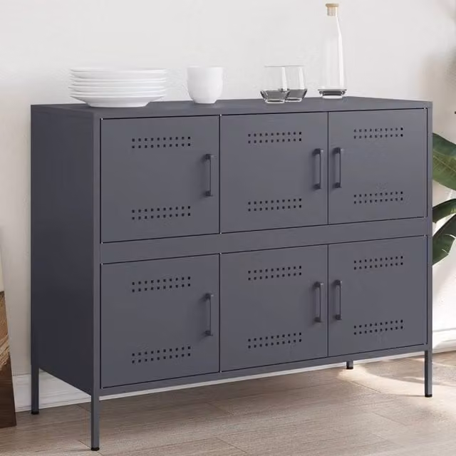 Berkfield Home Industrial Metal Sideboard in Anthracite and Black, W/D/H: 100.5 x 39 x 79 cm – 1