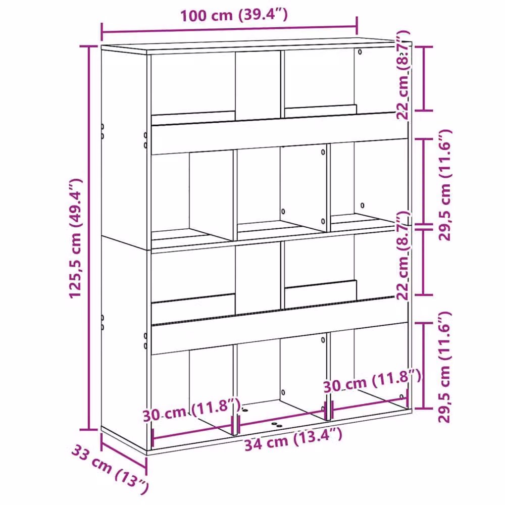 Berkfield Home Black Modern Room Divider in MDF, W: 100 cm, D: 33 cm, H: 125.5 cm – 5