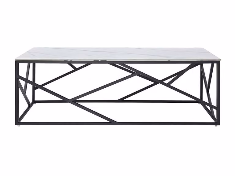 Vente-unique Modern Ceramic and Metal Coffee Table in White and Black Marble Effect, W/D/H: 60 x 40.5 x 29 cm