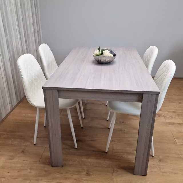 Kosy Koala Modern Grey Rectangular Dining Table and 4 White Chairs Set