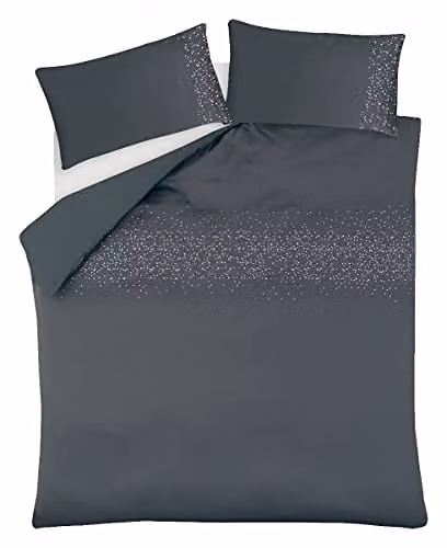 Sleepdown Gem Embellished Mako Satin Duvet Cover and Pillowcase Bedding Set, Charcoal Grey, W: 200 cm, H: 200 cm – 2