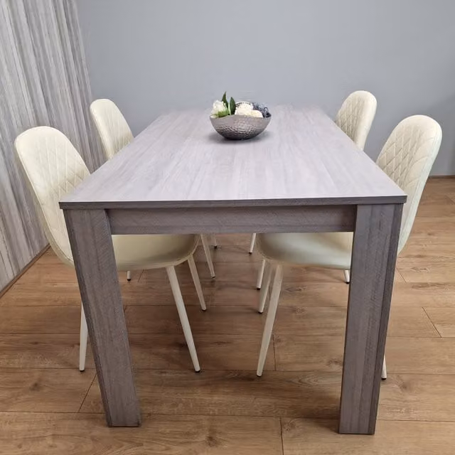 Kosy Koala Modern Rectangular Grey Dining Table and 4 Cream Chairs Set
