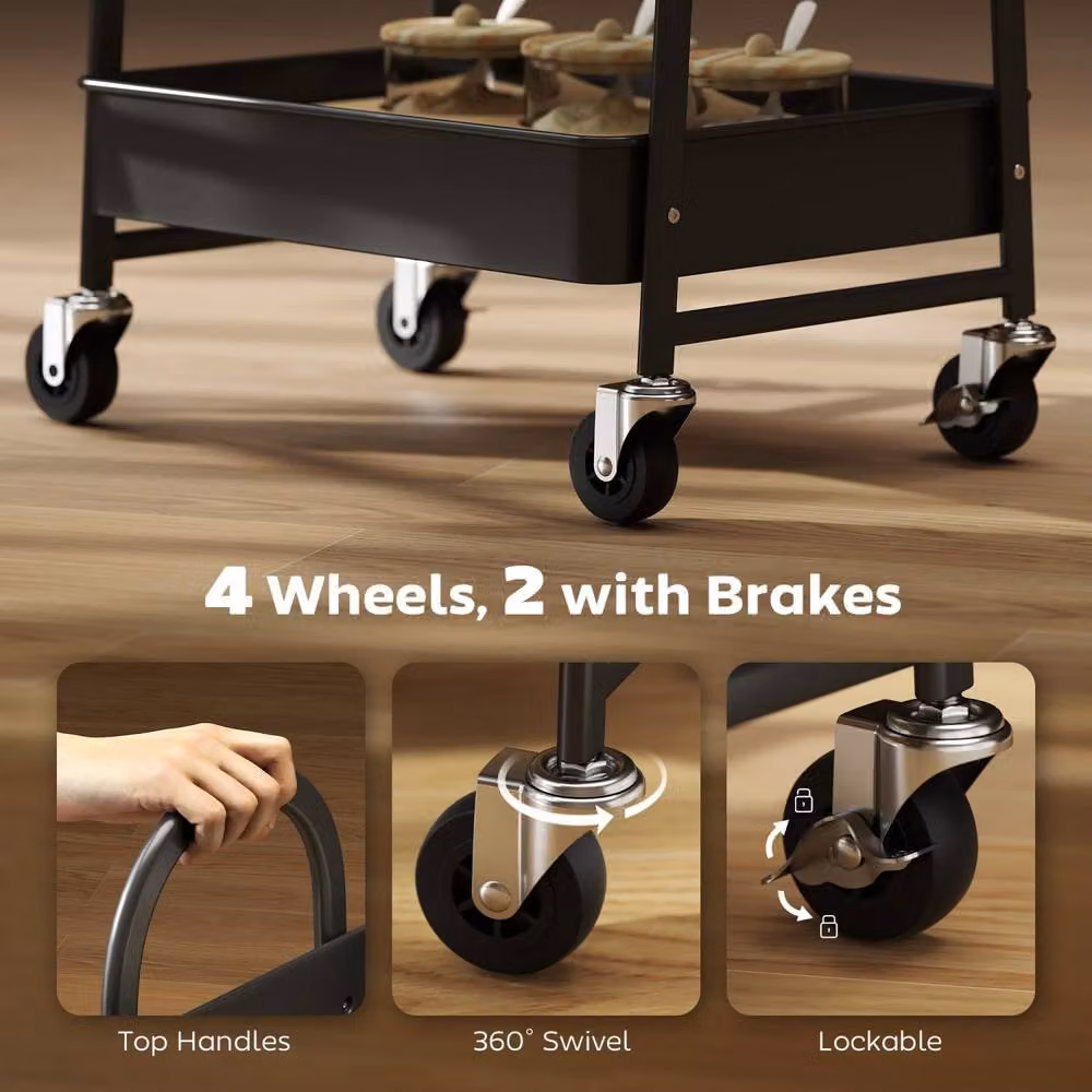 Wyld Haus Rottola 3 Tier Industrial Kitchen Trolley in Brown and Black, W/D/H: 77.5 x 45 x 32 cm – 6