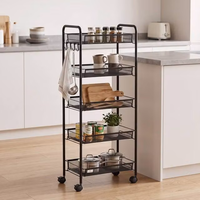 STILVORA 5-Tier Metal Storage Trolley with Wheels in Black
