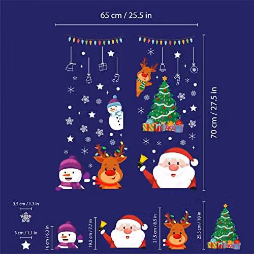 WALPLUS Christmas Window Stickers, 55 Piece Reusable Double-Sided Peeking Santa and Friends Decals for Glass Home Décor, Multicolour – 3