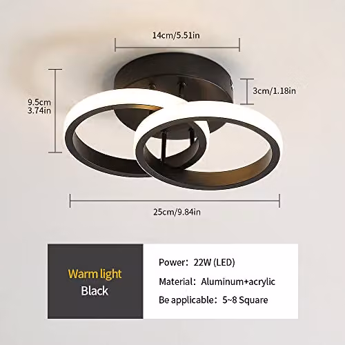 Goeco Modern Ring Design LED Ceiling Light, 22W, Warm White 3000K, Black – 2