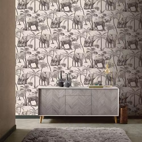 Arthouse Safari Elephant Charcoal Wallpaper in Grey and Anthracite, Vinyl Roll, W: 53 cm, L: 10.05 m – 3