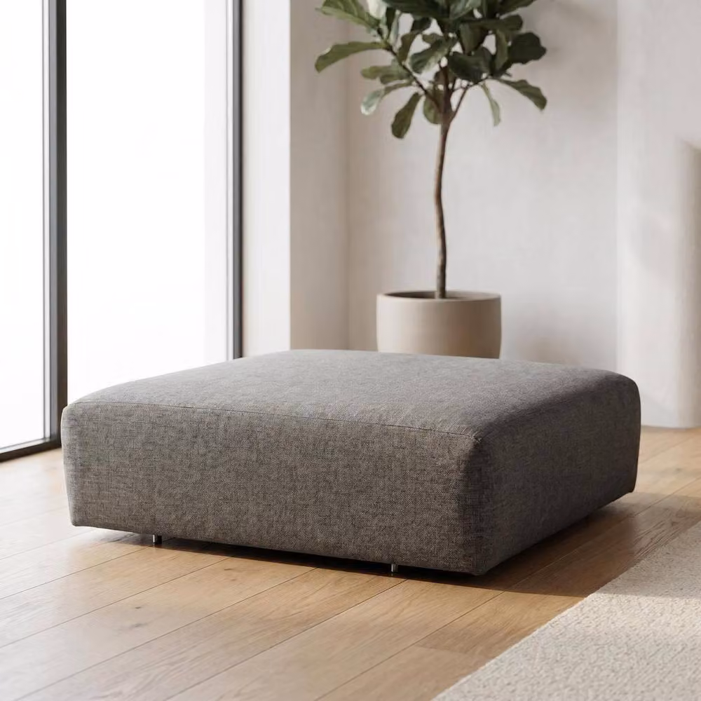 Abakus Direct Tokyo Modern Cube Footstool in Grey Brushed Fabric – 3