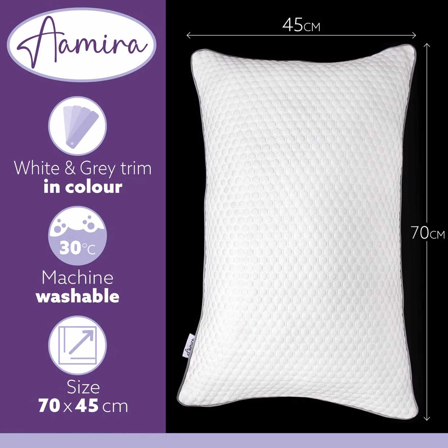 Aamira Premium Orthopaedic Shredded Memory Foam Pillows 2 Pack, White, W: 70 cm x D: 45 cm – 8