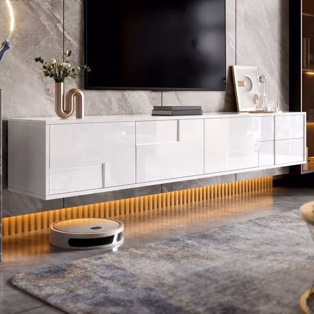 Rolipo Modern White Glossy TV Lowboard, Wall Mounted or Freestanding TV Stand, Width: 167 cm – 1