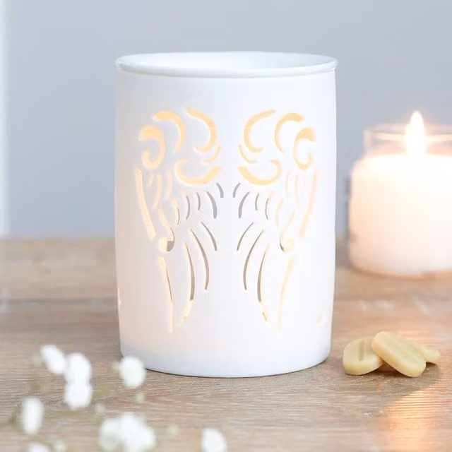 Kingsbury Gifts Angel Wings Ceramic Oil and Wax Burner, White