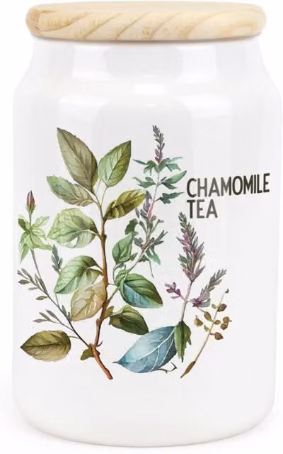 Purely Home Floral Ceramic Chamomile Tea Storage Canister in Green and White