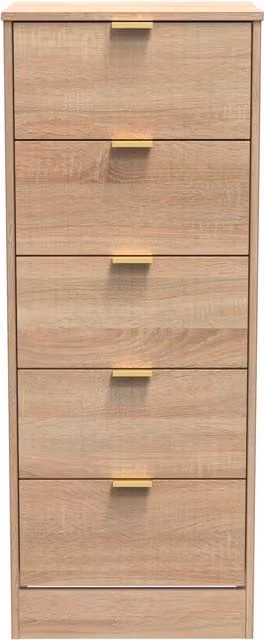 Ready Assembled 2 U Denver 5 Drawer Tall Bedside Chest in Light Oak – 1