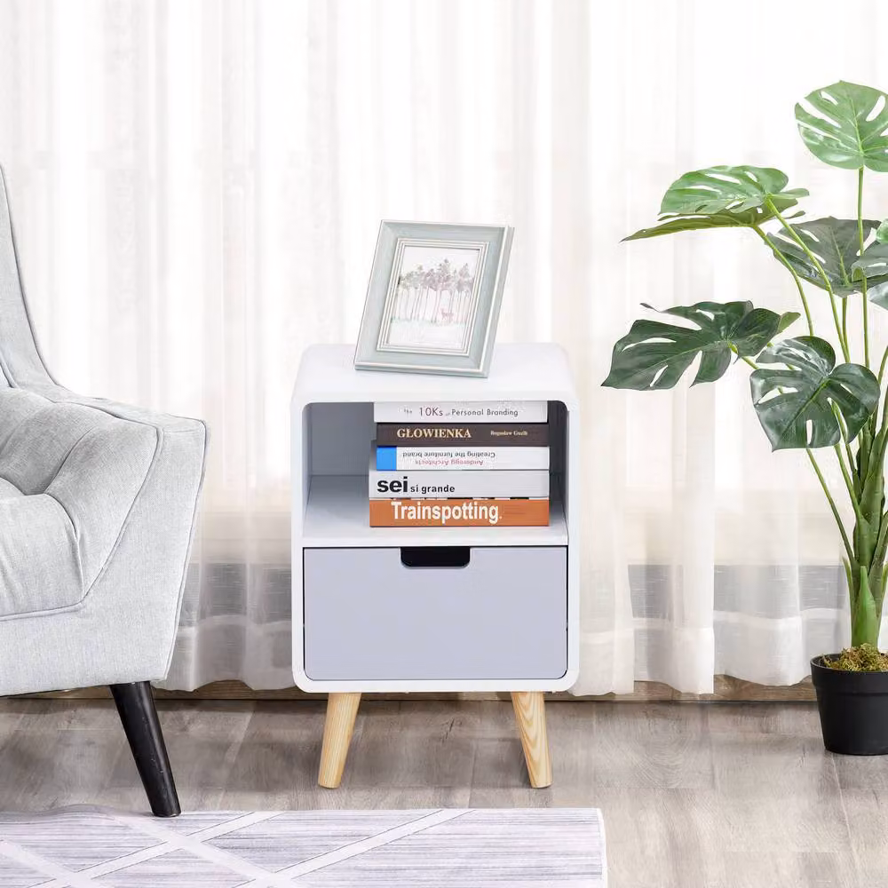 STILVORA Grey Bedside Cabinet with Drawer and Shelf – 3