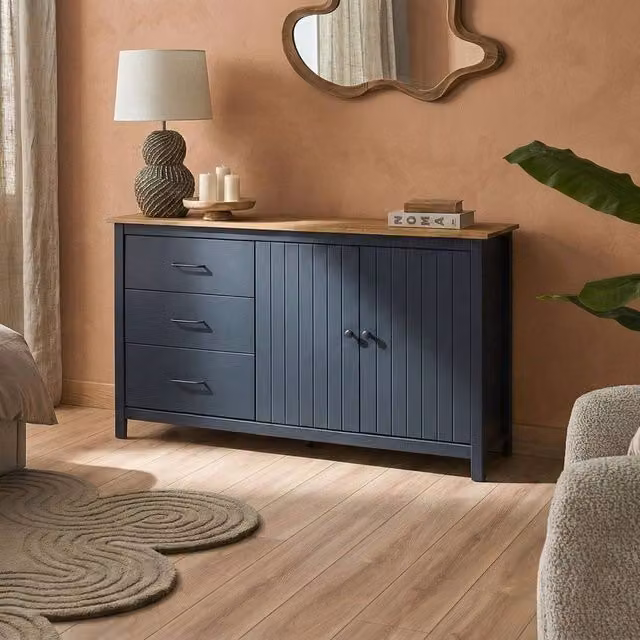 Wyld and Coco Nordic Blue Pine Sideboard, W/D/H: 150 x 40 x 80 cm