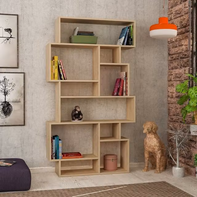 Decortie Karmato Modern 6 Tier Bookcase Display Unit, Oak, W/D/H: 96 x 26 x 169 cm – 1