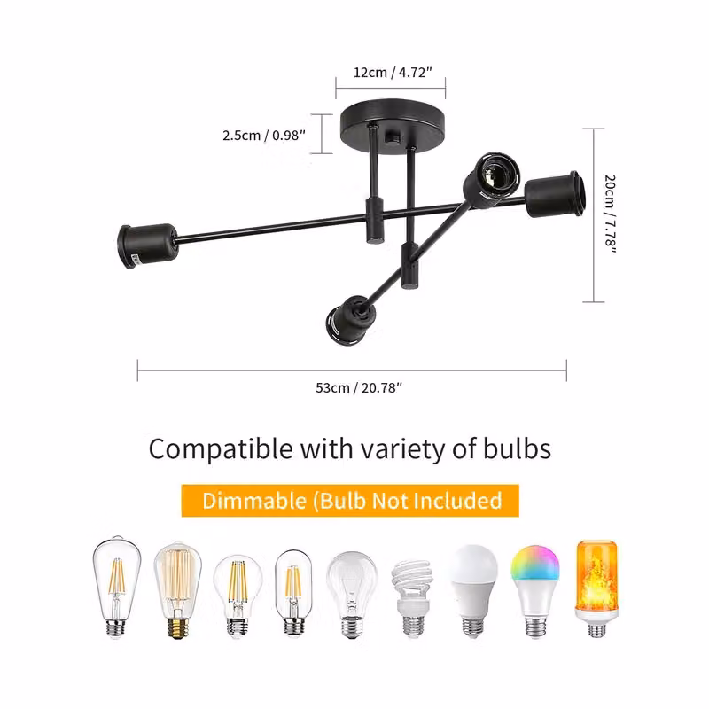 COMELY 4-Light Black Sputnik Ceiling Lamp, Modern Industrial Metal Chandelier – 2