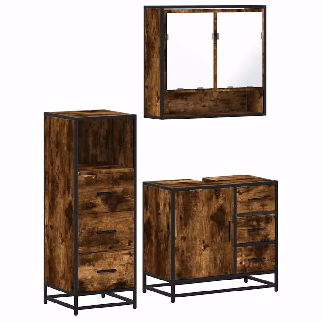 Berkfield Home 3 Piece Industrial Bathroom Furniture Set in Smoked Oak Brown – 2